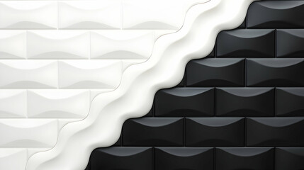Wall Mural - monochrome brickwork texture: contrasting black and white tiles