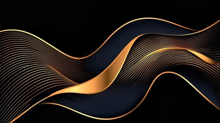 Poster - Gold and black wave with a black background. The wave is very long and has a lot of detail