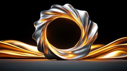 Aufkleber - Gold and silver sculpture of a spiral with a black background. The sculpture is abstract and has a sense of movement