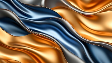 Poster - Gold, blue and silver fabric with a wave pattern. The colors are bright and the fabric is shiny