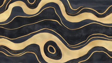 Aufkleber - Black and gold painting of a wave with gold accents. The wave is the main focus of the painting, and the gold accents add a sense of depth and texture to the piece