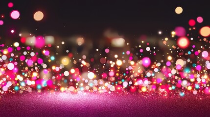 Poster - Pink background with many small pink dots. The dots are scattered all over the background, creating a sense of movement and energy. Scene is playful and fun