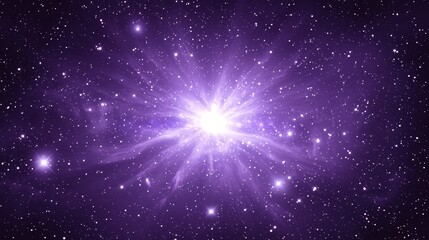 Poster - Purple galaxy with a bright star in the center. The star is surrounded by many other stars, creating a sense of depth and vastness. The image evokes a feeling of wonder