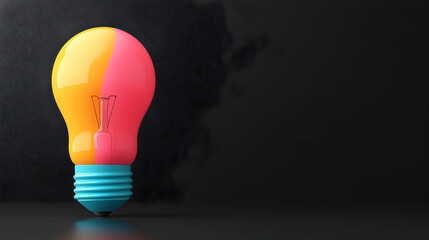 Wall Mural - pink and yellow light bulb idea concept on dark background