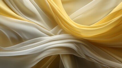 Fototapete - Yellow and white fabric with a wave pattern. The fabric is very soft and looks like it could be used for a wedding dress