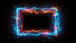 © photostockatinat - a glowing neon frame with a black hole in the center, surrounded by electricity