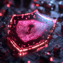 Cybersecurity shield graphic. Represents digital security privacy and protection. Ideal for websites marketing secure services software and data protection.