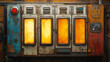 © Another Galaxy - Grungy sci-fi control panel with glowing orange windows, buttons, and wires in a futuristic industrial setting