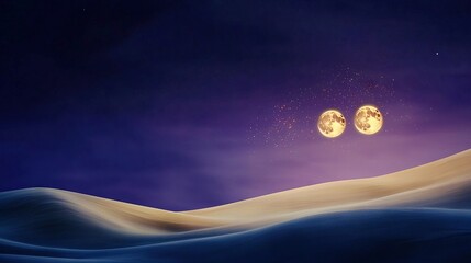 Wall Mural - a painting of two full moons in the night sky above a desert landscape with sand blowing in the fore