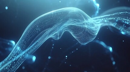 Wall Mural - abstract blue digital wave flowing, glowing particles background, tech concept