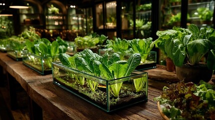 Poster - Fresh green lettuce growing in modern hydroponic garden displayed in bright indoor setting : Generative AI