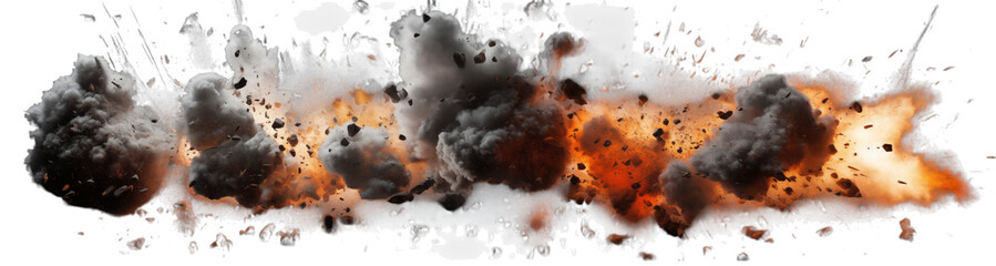 Wall Mural - a dramatic explosion with smoke and debris against a dark background showcasing intense power and de
