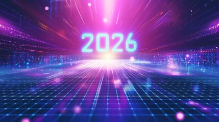 Fototapete - High-tech abstract background with glowing neon 