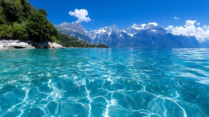 Wall Mural - Crystal water mountains serene landscape summer day