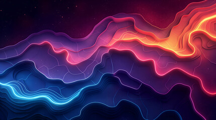 Wall Mural - Neon Wave Background Vibrant Gradient Digital Art with Futuristic Tech Design Elements.