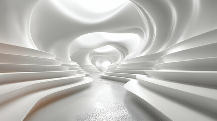 Wall Mural - white architectural tunnel smooth curved interior, elegant 3d light space.