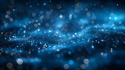 Wall Mural - Blue Sparkle Background Glowing Bokeh Lights for Festive Winter Digital Art.