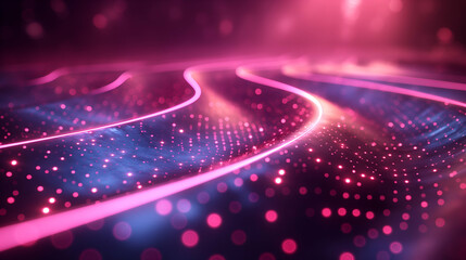 Wall Mural - Swirling Energy Lines Pink Blue Glow, Futuristic Tech Background on Dark.