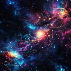 Wall Mural - cosmic circuitry illuminates a nebula of stars.