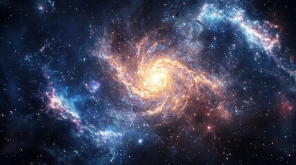 Wall Mural - cosmic spiral galaxy with vibrant nebulae.