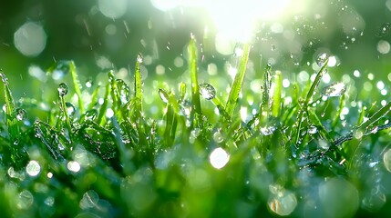 Wall Mural - Green grass with water droplets