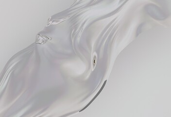 Poster - Smooth 3D illustration of a flowing, translucent wave resembling liquid or glass on a light gray background, creating a clean, modern, and elegant abstract visual effect.