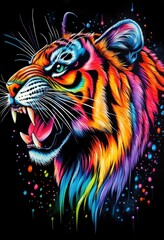  Rainbow Tiger: A Vibrant, Roaring Portrait