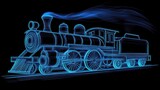 Blue Steam Train, Night, Motion Blur, Travel Poster