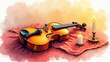 © Endry Creator - A violin rests on a red cloth next to a lit candle, set against a warm, gradient background. Generative, AI,