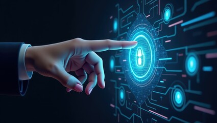 Hand pointing to glowing digital interface