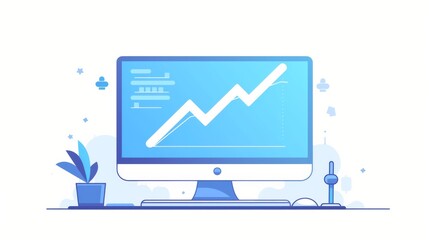 Wall Mural - computer screen with upward arrow in blue and grey, symbolizing business growth and progress in digi
