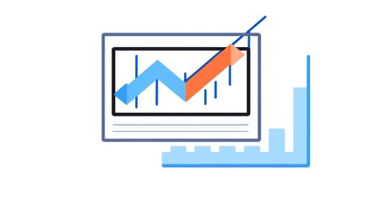 Wall Mural - computer screen with upward arrow and growth chart representing business analytics, digital marketin