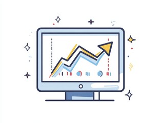 Wall Mural - computer screen with upward arrow and growth chart representing business analytics, digital marketin