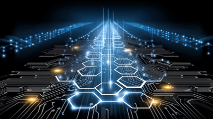 Wall Mural - digital highway: a mesmerizing display of illuminated pathways and intricate circuit boards, epitomi