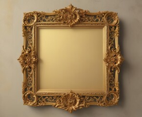 Wall Mural - Ornate gold vintage frame, swirling floral filigree , craft, design, rococo