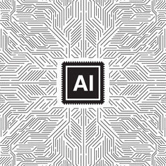 Wall Mural - ai chip circuit board isolated on white background. cpu processor or semiconductor. computer microch