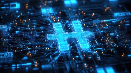 Abstract technological background with a glowing hashtag symbol representation