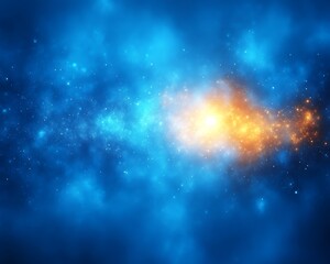 abstract cosmic nebula with blue and orange glowing particles.