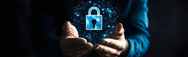 Hand man holding of global cybersecurity network connection, protecting data from cyber threats, ensuring secure communication, preventing unauthorized access, safeguarding digital infrastructure.