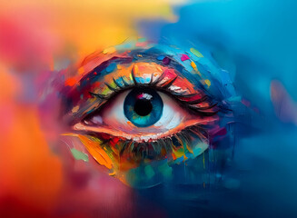 Aufkleber - The image showcases a vibrant eye, painted with dynamic, swirling brushstrokes. It's a celebration of color, emotion, and visual perception, using a vivid palette.