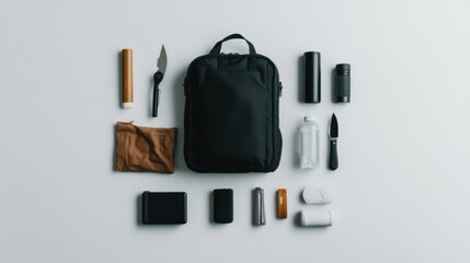 Poster - Minimalist Urban Tech Essentials Sleek Black Everyday Carry Kit Showcasing Precision Design for Digital Nomads and Modern Workspace Optimization