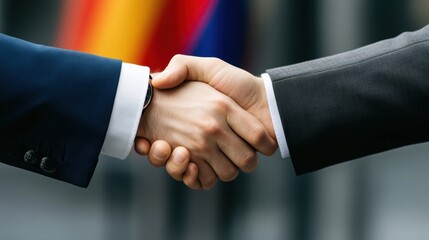 Leinwandbilder - Global Diplomacy in Focus Precision Handshake Between International Leaders, Symbolizing Collaborative Power Dynamics in Modern Geopolitical Negotiations