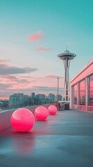 Poster - Urban Chromatic Serenity Seattles Luminescent Waterfront Design - Immersive Experiential Marketing with Pastel Gradient Architectural Innovation