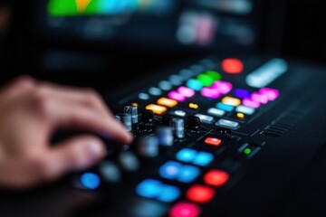 Aufkleber - High-Performance Media Production Cutting-Edge Broadcast Control Panel with Immersive Multi-Color Interface - Next-Gen Digital Workflow Solutions for Creative Professionals