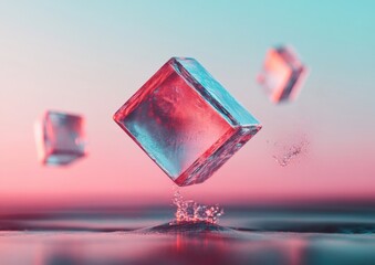 Poster - Metaverse Aesthetic Translucent Geometric Digital Cubes in Dynamic Liquid Suspension - Futuristic Web3 Design and Creative Tech Visualization