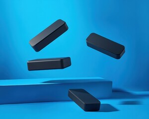 Aufkleber - Kinetic Motion Design Sleek Matte Black Fitness Trackers Levitating in Dynamic Blue Performance Visualization - Next-Gen Wellness Technology