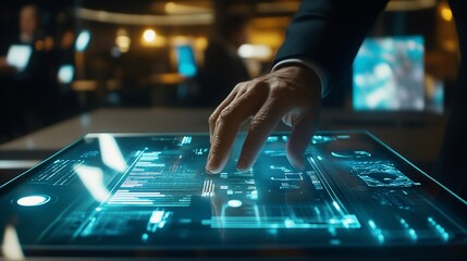 Futuristic Technology Interface: A Hand Interacting with a Holographic Display