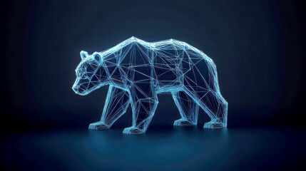 Futuristic wireframe bear design in glowing blue tones.