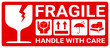 © Abdurrohim Husain - sticker fragile handle with care, red fragile warning label with broken glass symbol, this side up sign, keep dry, do not trample and avoid liquid sign.