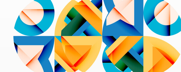 Leinwandbilder - Abstract geometric composition. Overlapping shapes create dynamic visual effect. Bright colorsblue, orange, yellowdominate design. Modern, clean aesthetic.